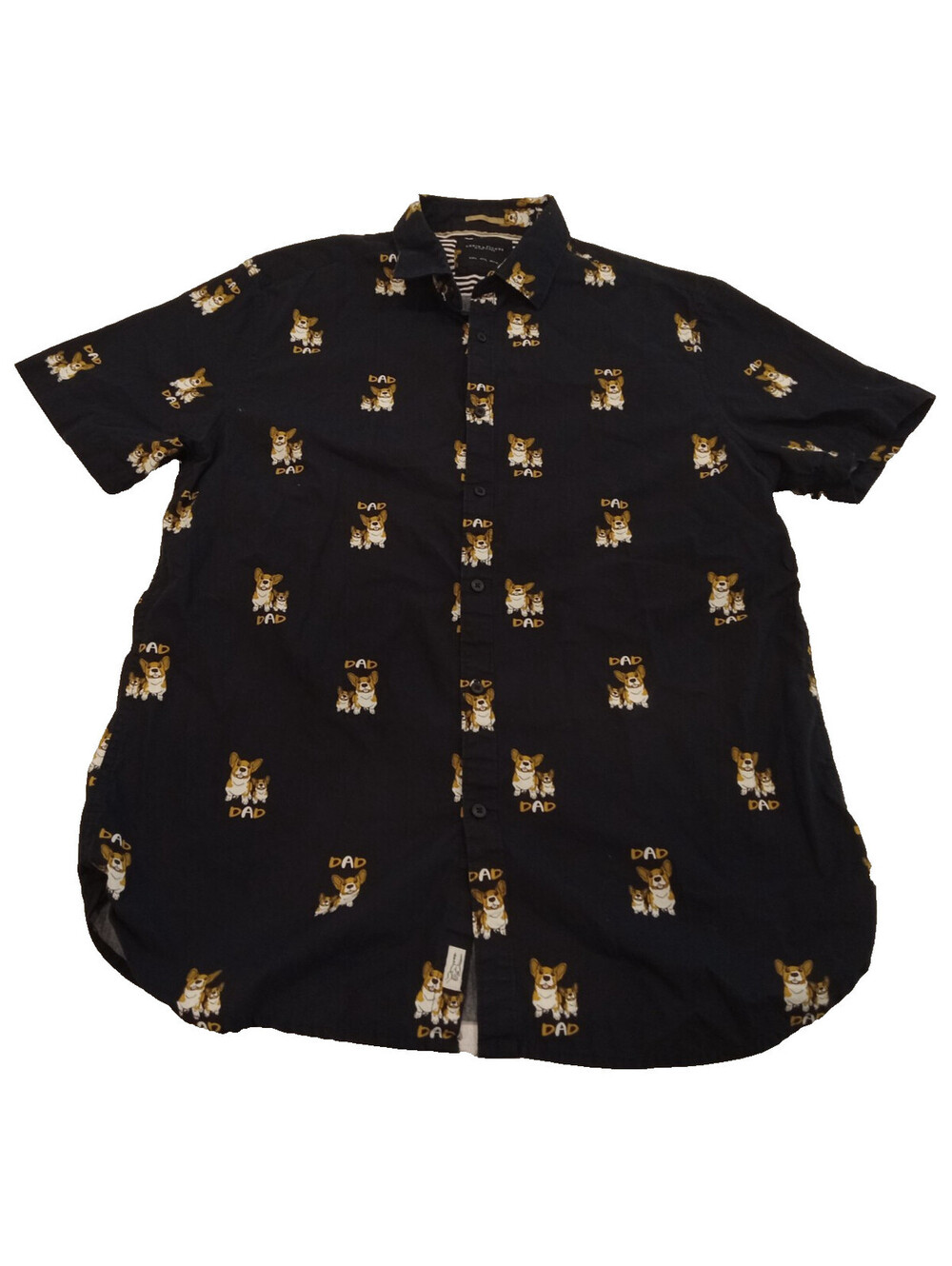Denim & Flower Ricky Singh Shirt Mens Large Black Corgi Dog Dad Novelty Print L